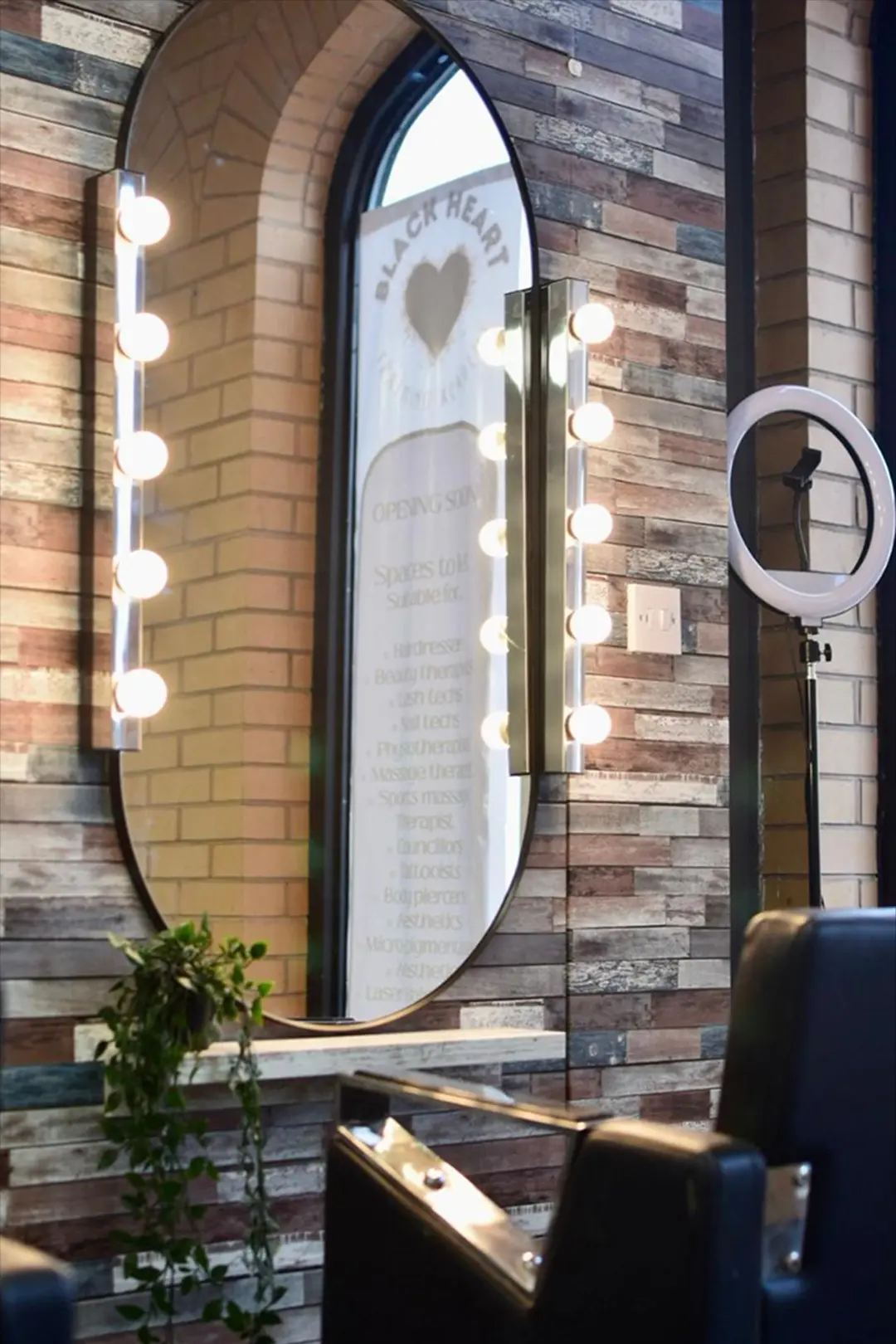 Photo showing studio hair salon seat with glow lights