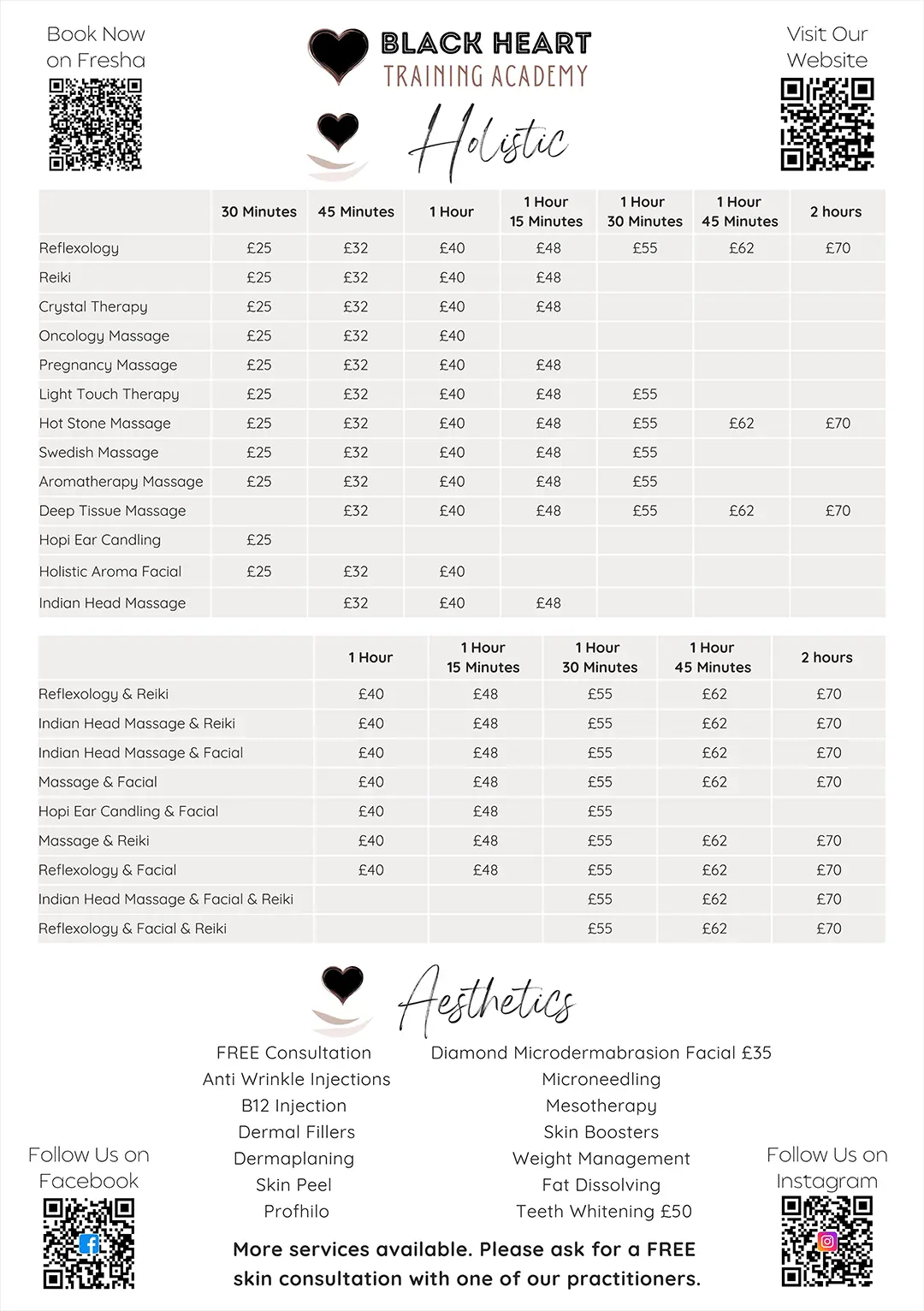 Photo showing price list page 1