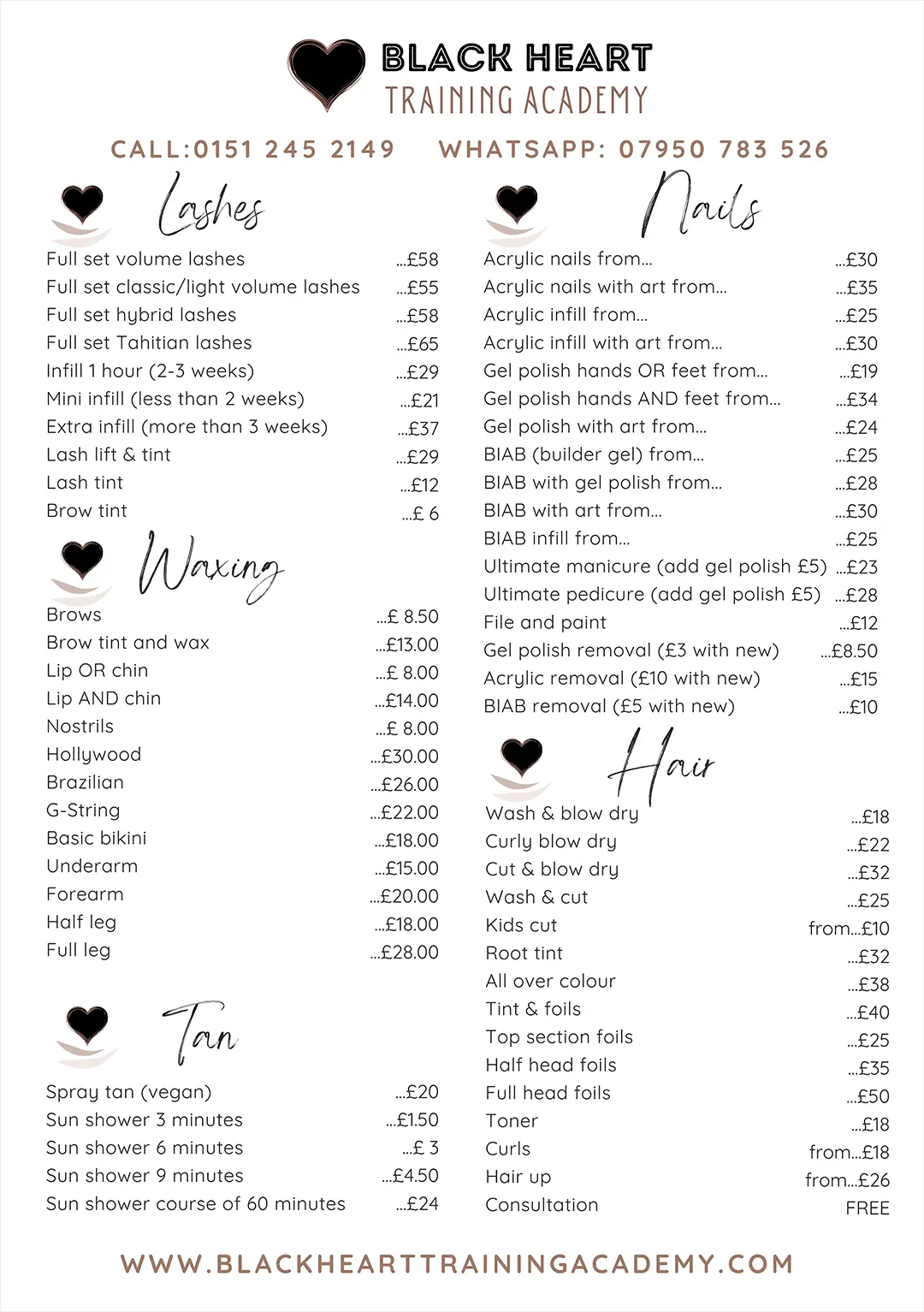 Photo showing price list page 2